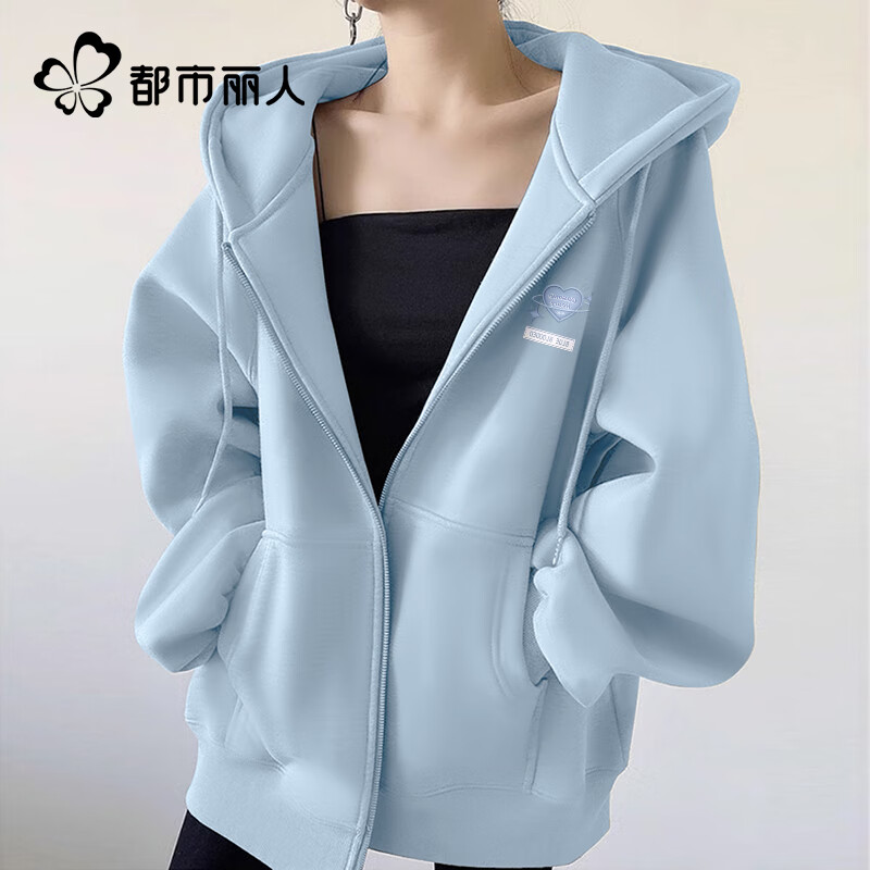Urban Beauty Fleece-Lined Women's Hoodie 2025 New Winter Loose Plus Size Cardigan Warm Casual Jacket