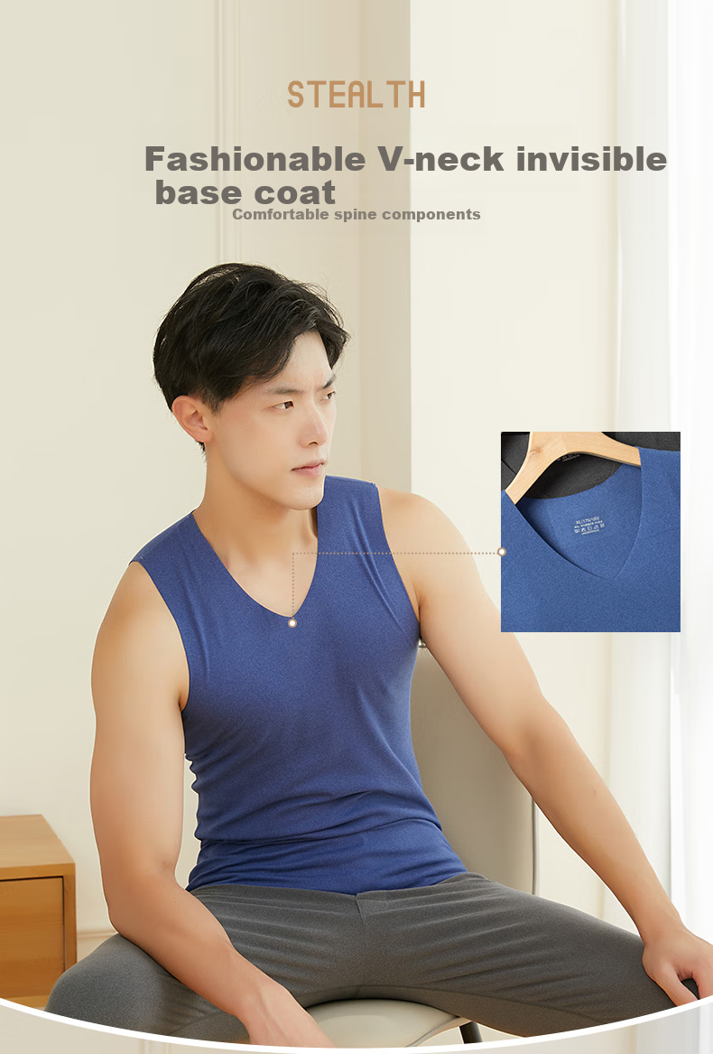 LangSha Seamless Thermal Vest Men Autumn Winter Invisible V-Neck Slim Fit Sleeveless Undershirt 5