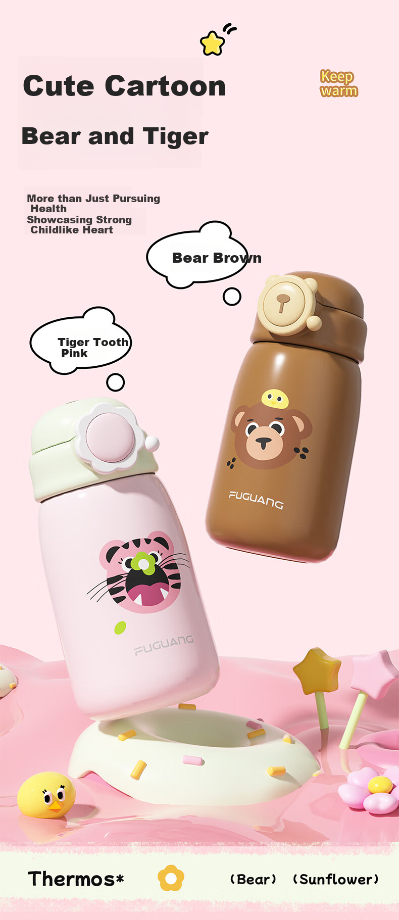 Fuguang Children's Insulated Cup, 316L Stainless Steel Water Bottle, for Boys And Girls, Elementary School Students, Toddlers, Large Capacity with Spring Lid 11