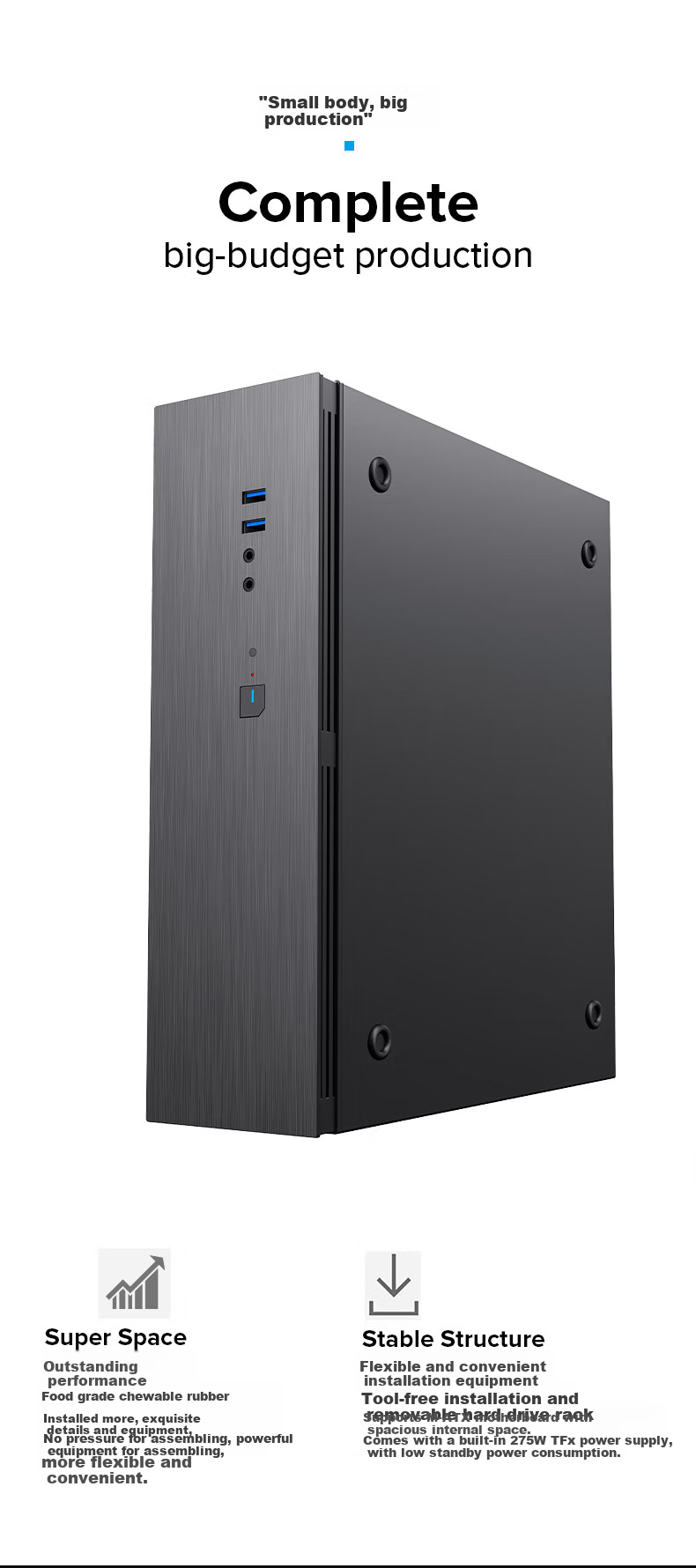 GAMEMAX Xiaojingling 3 Small Business Desktop Case with Type-C Port (RGB Illuminated Panel/MATX/Compatible with 300W Bottom-Mounted Power Supply/With Handle) 6