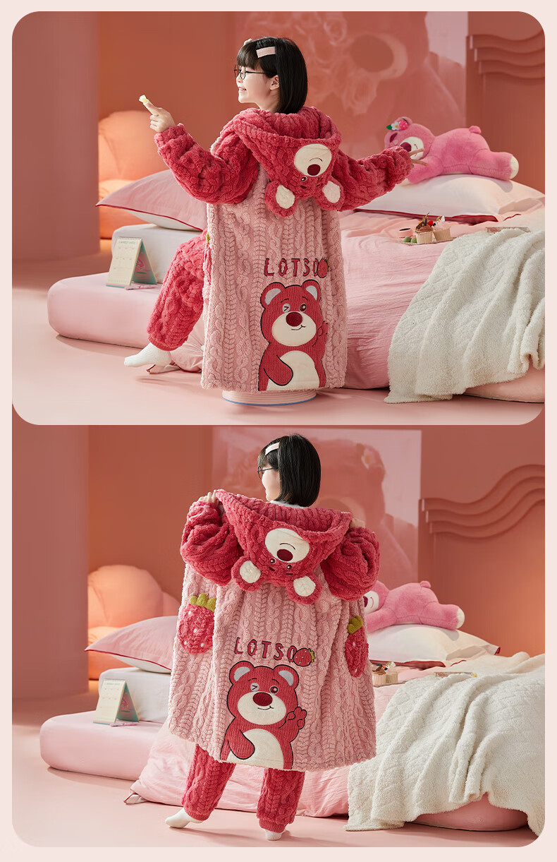 MiiOW Coral Fleece Children's Bathrobe Autumn Winter Thickened Plush Cartoon Warm Homewear for Girls 2025 New Style 3