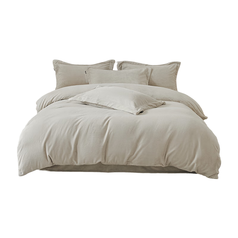 HLA A-Class 7A Antibacterial Milk Velvet 4-Piece Bedding Set Winter Thickened Coral Fleece Double-Sided Plush Double Bed Sheet and Duvet Cover Set