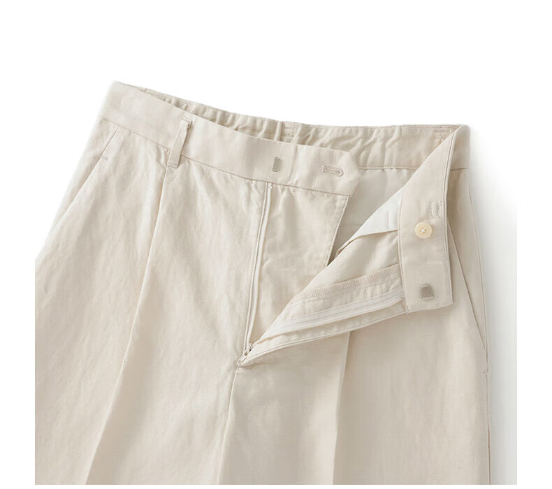 MUJI Women's Hemp Blend Twill Pleated Wide-Leg Pants Black M 3
