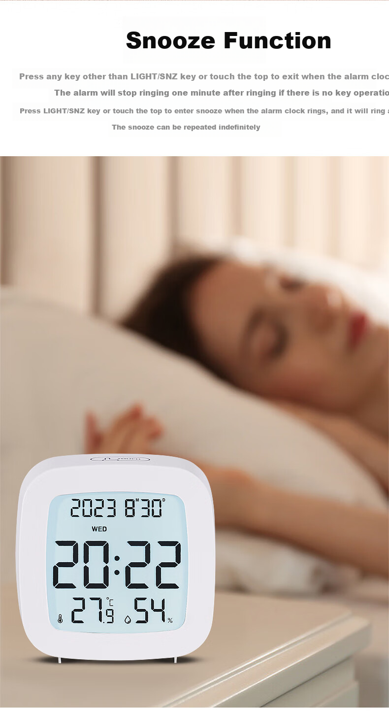 Hense Desktop Electronic Alarm Clock for Students, Multi-Functional Bedside Clock with Temperature And Humidity Display, Quiet Operation, Children's Digital Clock for Bedroom HA2306 White 4