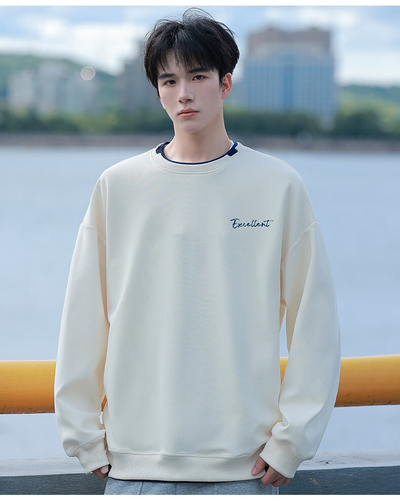 Huili Men's Sweatshirt, Autumn Simple Letter Print Long-Sleeve T-Shirt, Loose-Fitting Top, Round Neck Undershirt, Floral Gray, XL 17
