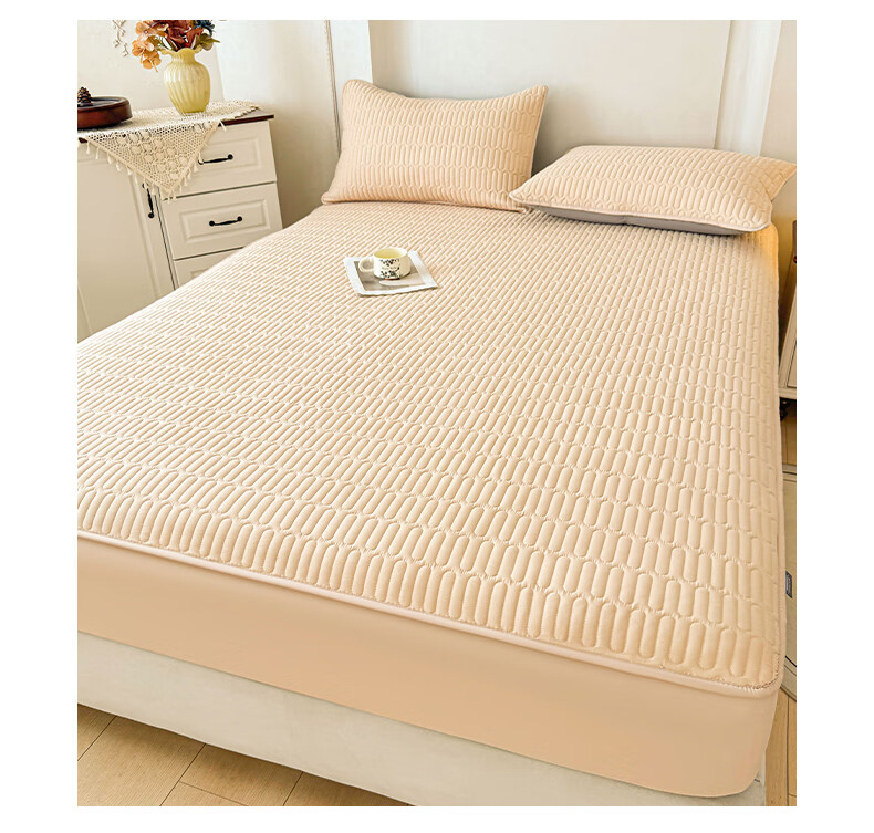 Grace Class A Waterproof Urine-Proof Full-Cover Fitted Sheet Cover, Single Piece Washable Quilted Fitted Sheet Mattress Protector, 1.5 Meters Khaki 1