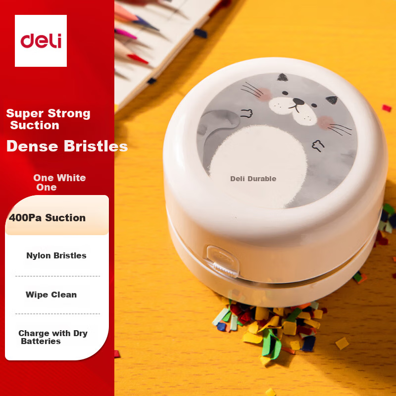 Deli [Children's Day Gift] Powerful Suction Desktop Vacuum Cleaner, Mini Keyboard Dust Remover, Eraser Debris Cleaner, Student Supplies, Cartoon White 18883