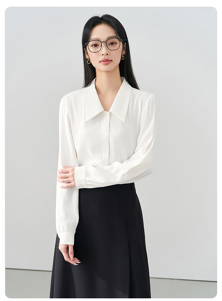 Bodexiaojie Blue V-Neck Commuter Blouse for Women, Wrinkle-Resistant Professional Formal Wear Chiffon Shirt for Interviews 11