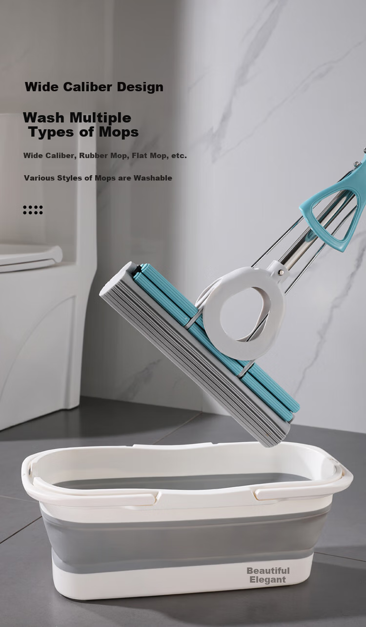 MARYYA Foldable Mop Bucket, Rectangular Shape, 49cm Diameter, Rubber-Coated Cotton Flat Sponge Mop Bucket, Floor Cleaning Mop Bucket, Single Bucket 1