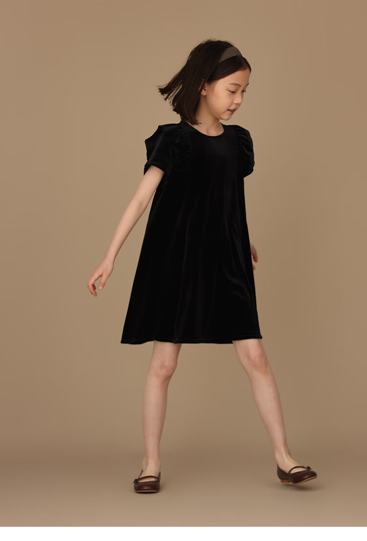 Hacikis Kids Summer Velvet Dress Korean Style Birthday Dress Little Black Dress Girls Formal Wear Black 170 9