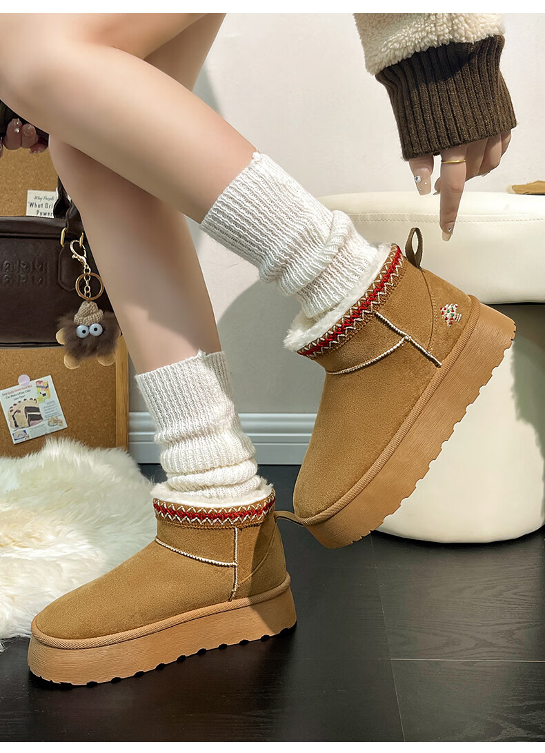 Renben Women's Winter Snow Boots Fleece Lined Thickened Cold Resistant Short Boots Brown Size 36 5