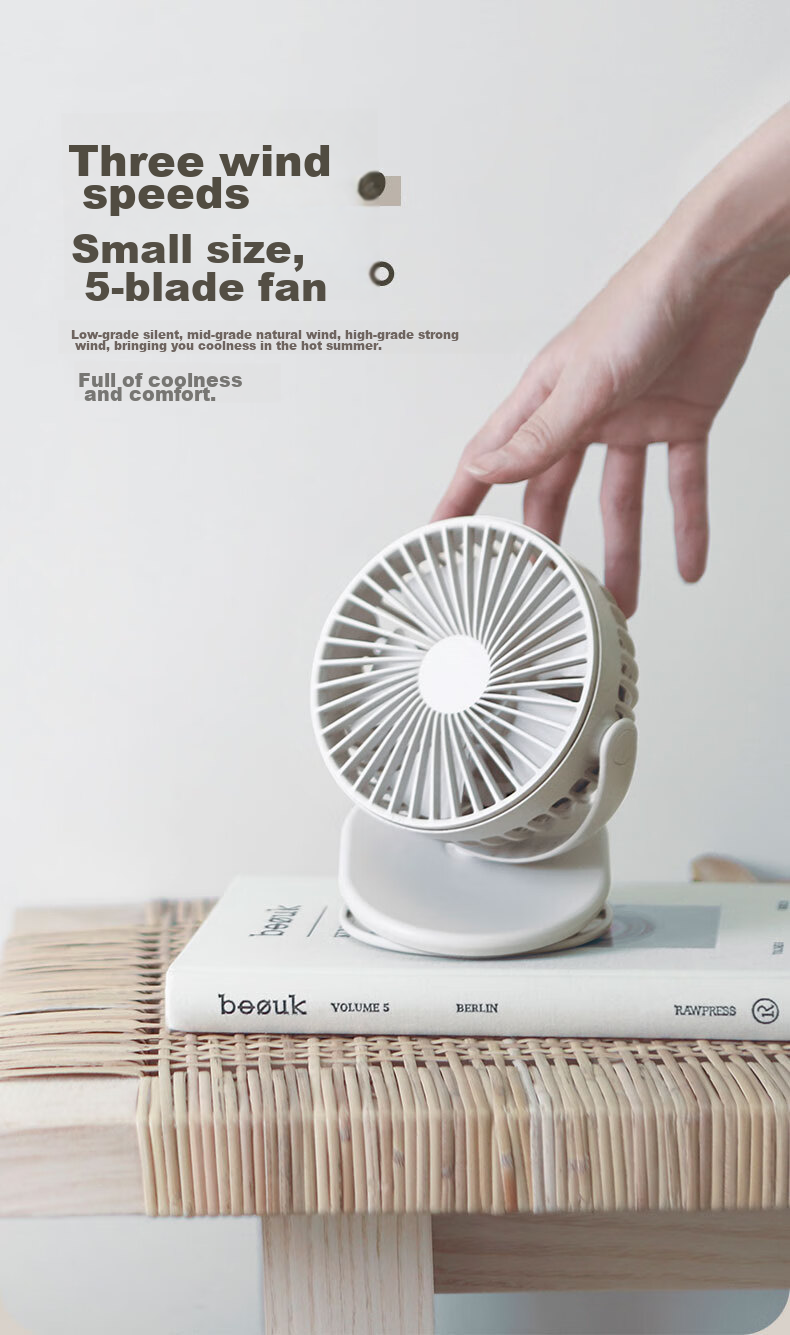 SOLOVE F3 Desktop Mini USB Clip-On Fan, Portable Handheld Car-Mounted Clip-On Fan for Student Dormitory, Office, Bedside, Stroller, Cloud Blue 6