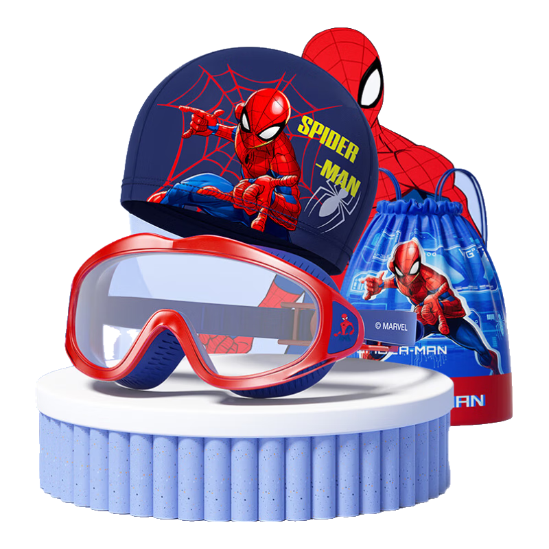 Disney Kids Swimming Goggles Boys Girls HD Waterproof Anti-Fog Large Frame Swim Glasses 3-Piece Set D65646 Spiderman Blue Red