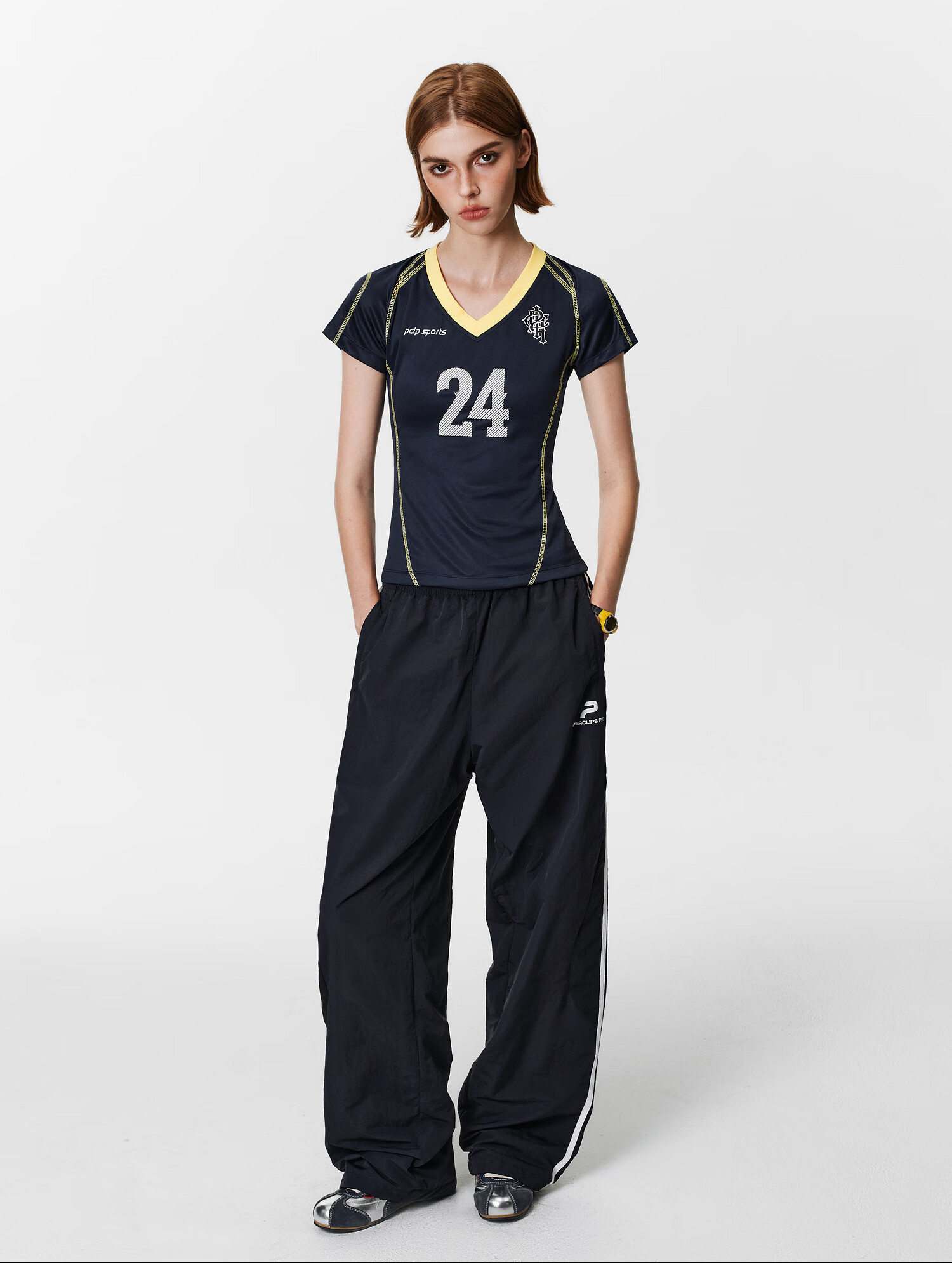 PCLP V-Neck Digital Football Short Sleeve Summer Slim Fit American Sports T-Shirt for Women Blue S 22