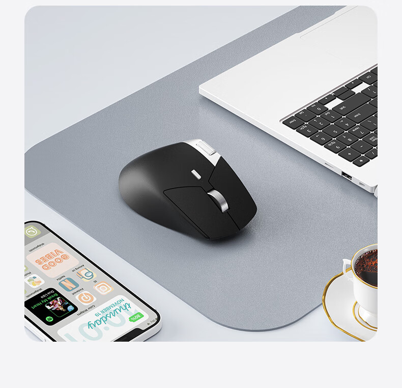 B.O.W Hangshi MD290L MAX Tri-Mode Wired Wireless Bluetooth Charging Mouse Laptop Office Ergonomic Silent Side Dual Scroll Wheel Mouse Silver Black 22