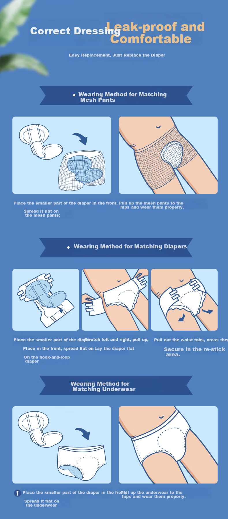 Elderjoy Close-Fitting Leak-Proof Adult Diapers, M Size, 80 Pieces, 62*34cm, Incontinence Pads, for Elderly with Underwear, Butterfly-Shaped 9