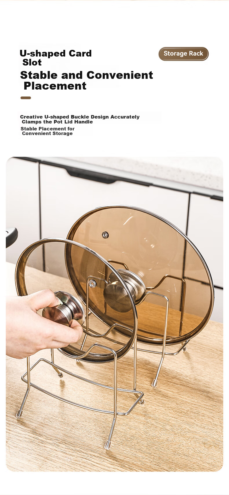 WORTHBUY Pot Lid Rack, Kitchen Storage Rack for Home Use, Thickened, Heavy-Duty Stainless Steel Draining Chopping Board Holder 5