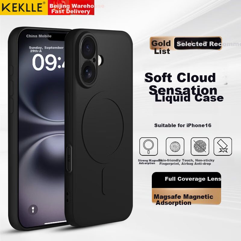 Чехол KEKLLE для Apple iPhone 16, силиконовый, с защитой камеры, черный, MagSafe