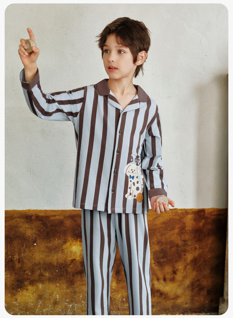 YEEHOO 7A Antibacterial Boys' Pajamas 95% Cotton Class A Polo Collar Homewear Set for Kids 8-12 Years 2
