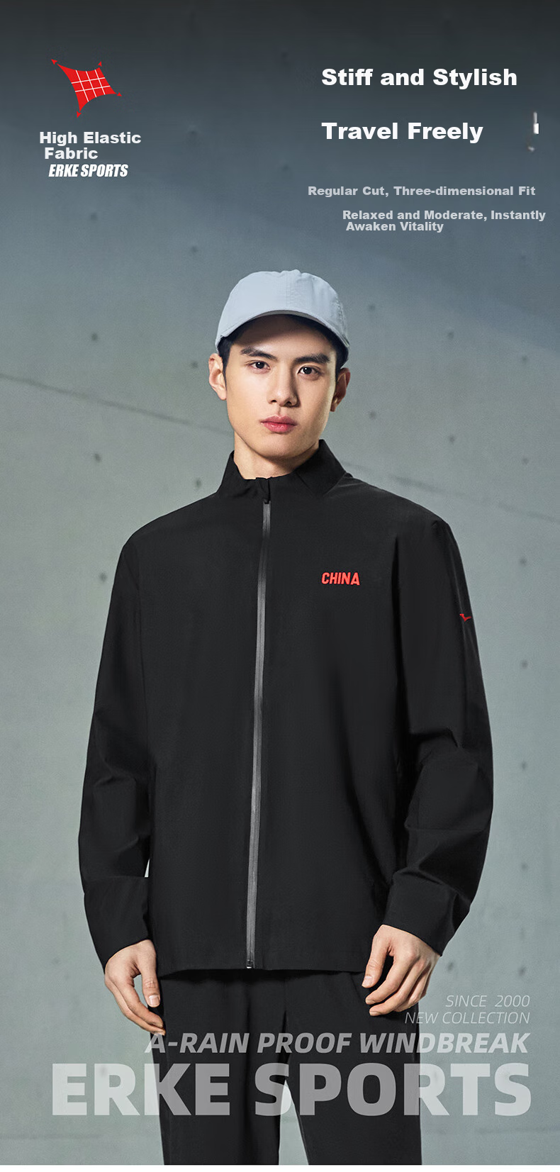 ERKE Men's Jacket, Autumn Outerwear, Cycling Wear, Stand-Up Collar, Slim Fit, Versatile, High-Elasticity Running Windbreaker, Versatile Dark-Colored Men's Top 7
