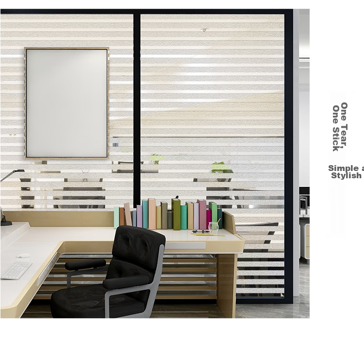 Modouyu Frosted Privacy Window Film, Anti-Peeping Film for Windows, 0.9*2 Meters, Striped Office-Specific Door And Window Partition Film 9