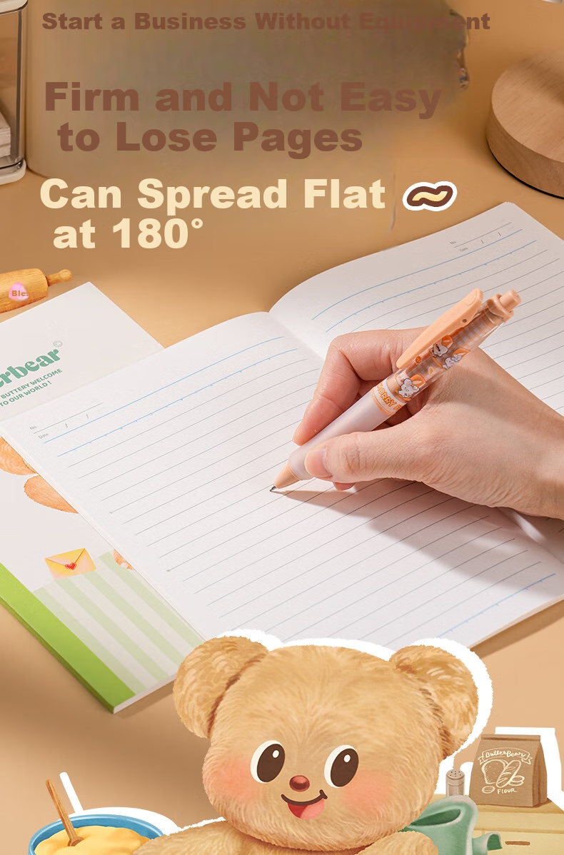 Deli Wireless Binding Notebook, 30 Sheets, Butter Bear Design, Student Diary, A5 Size, Lined Paper, Cute Notebook, Yellow HY231 2