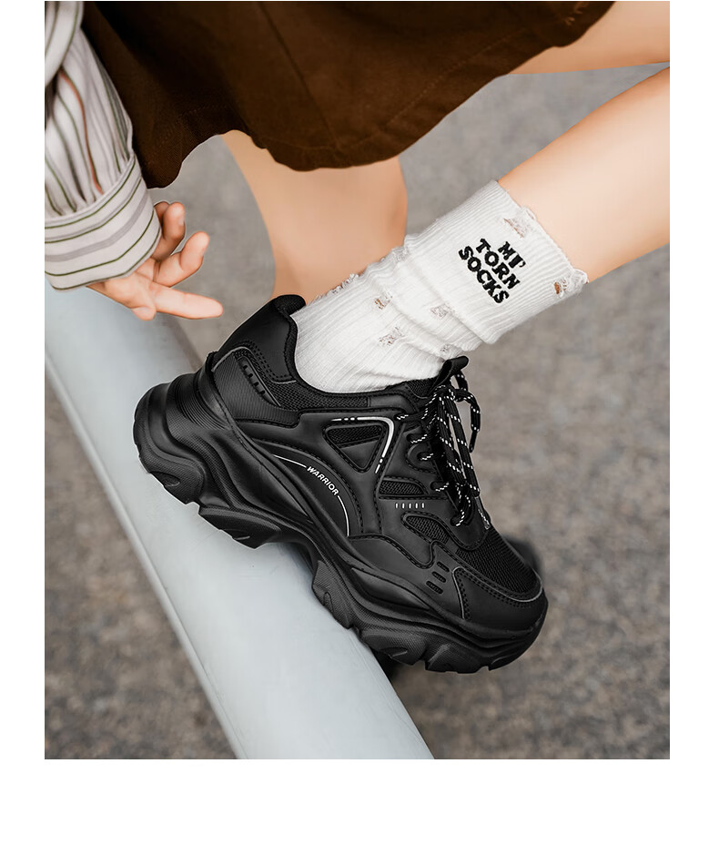 Warrior Official Women's Shoes 2026 Summer New Breathable Thick Sole Height Increasing Dad Sneakers M750c Black Size 39 15