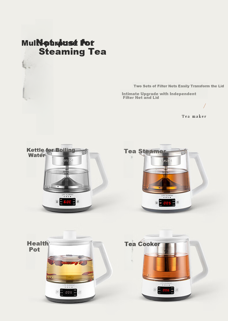 LIFE ELEMENT Health Pot Mini Tea Maker Electric Kettle for Brewing Tea, Decoction, Medicinal Herbs, Water Boiling, Smart Health Cup 0.6L I13-H02 2