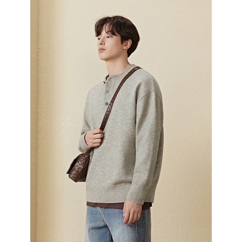 GXG Men's Henry Collar Simple Sweater Casual Commuter Knitwear Light Heather Gray 2XL