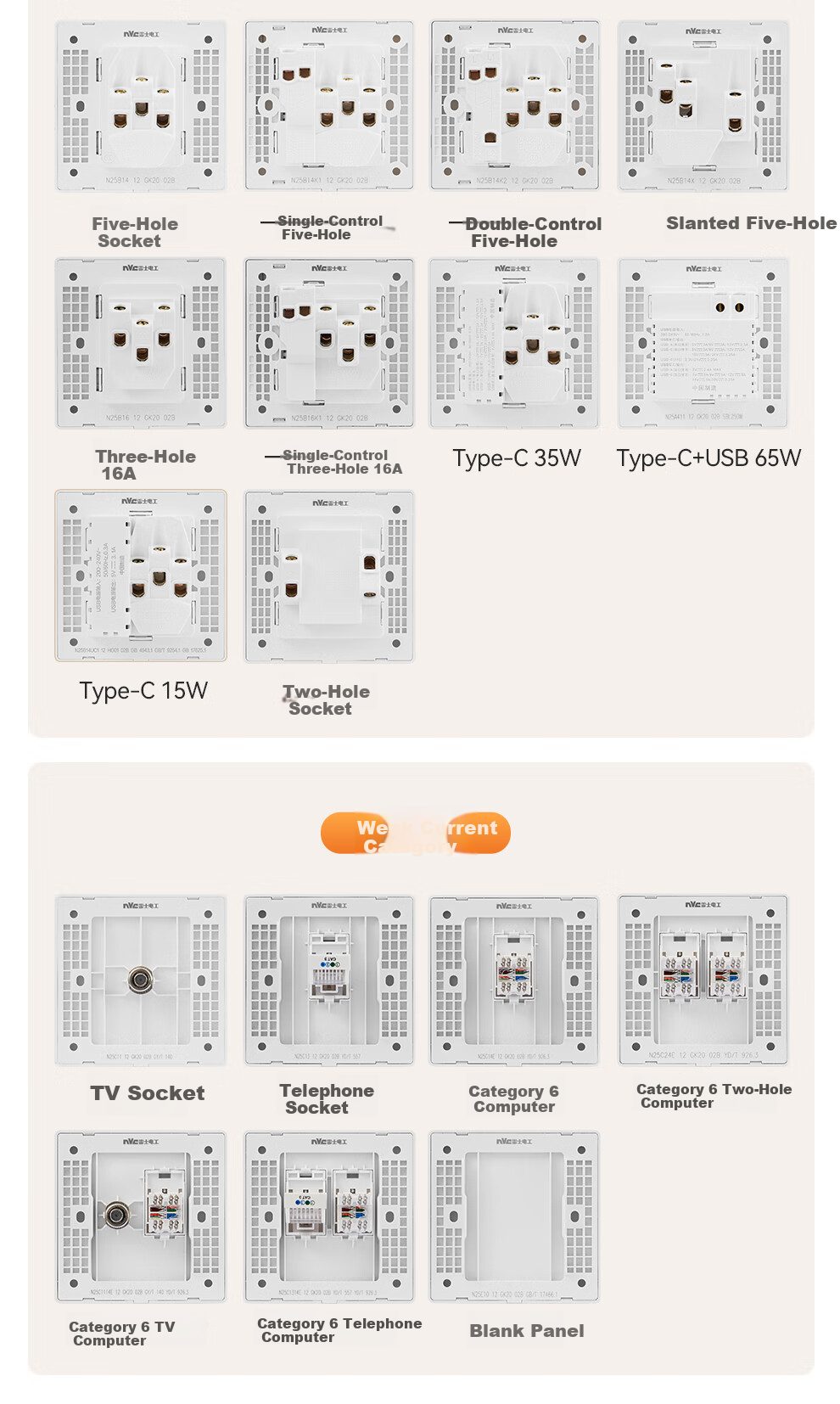 NVCleishidiangong Switch Socket, Category 6 Computer Socket, 86-Type Concealed Network Panel, N25 Cream White 22