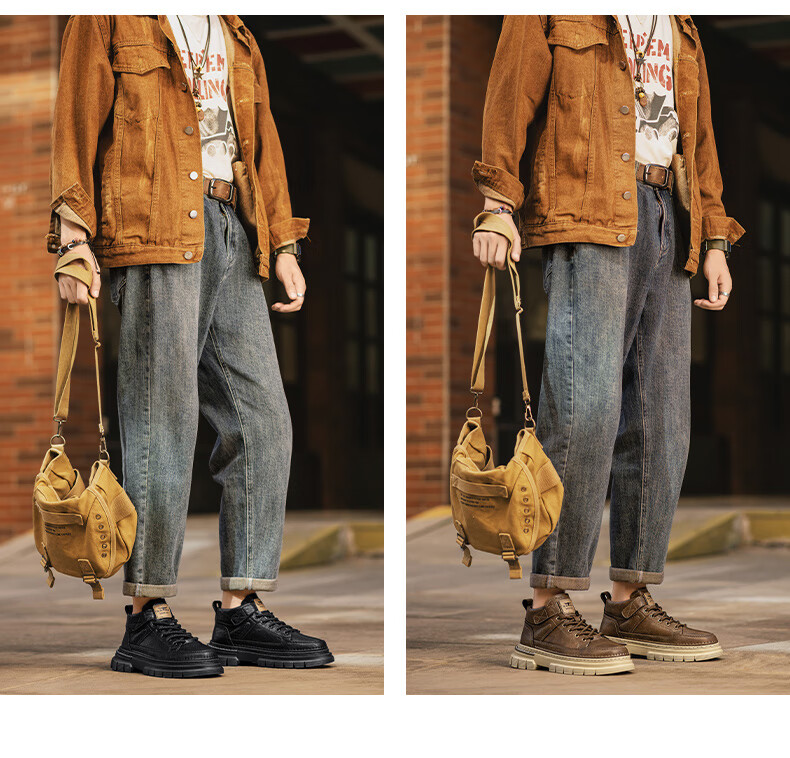 Bull Family Men's Autumn Winter New British Fashion Martin Boots Retro Versatile Work Boots Thick Sole Durable Shoes for Men 2