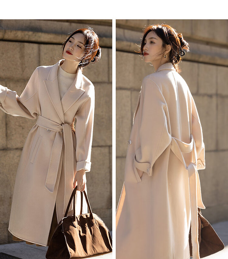 Dme [Jingshu Merino Wool Coat] Winter Old-Style Lapel Double-Breasted Long Elegant Slimming Coat Women's Outerwear 14