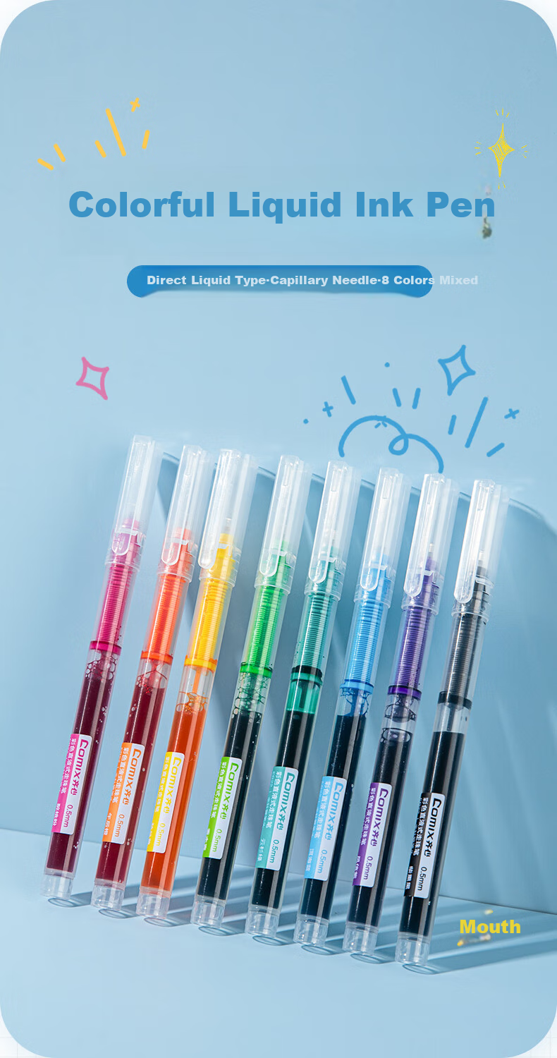 COMIX Colored Gel Pen Set, 0.5mm Full Needle Tube, Student Signature Pen, Neutral Pen, Rollerball Pen, Note Treasure, 8 Pens/box EB22 1
