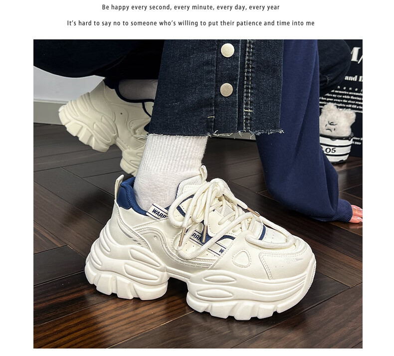 Warrior Women's Dad Sneakers 2026 Spring New Leather White Thick Sole Height Increasing Casual Sports Shoes 6