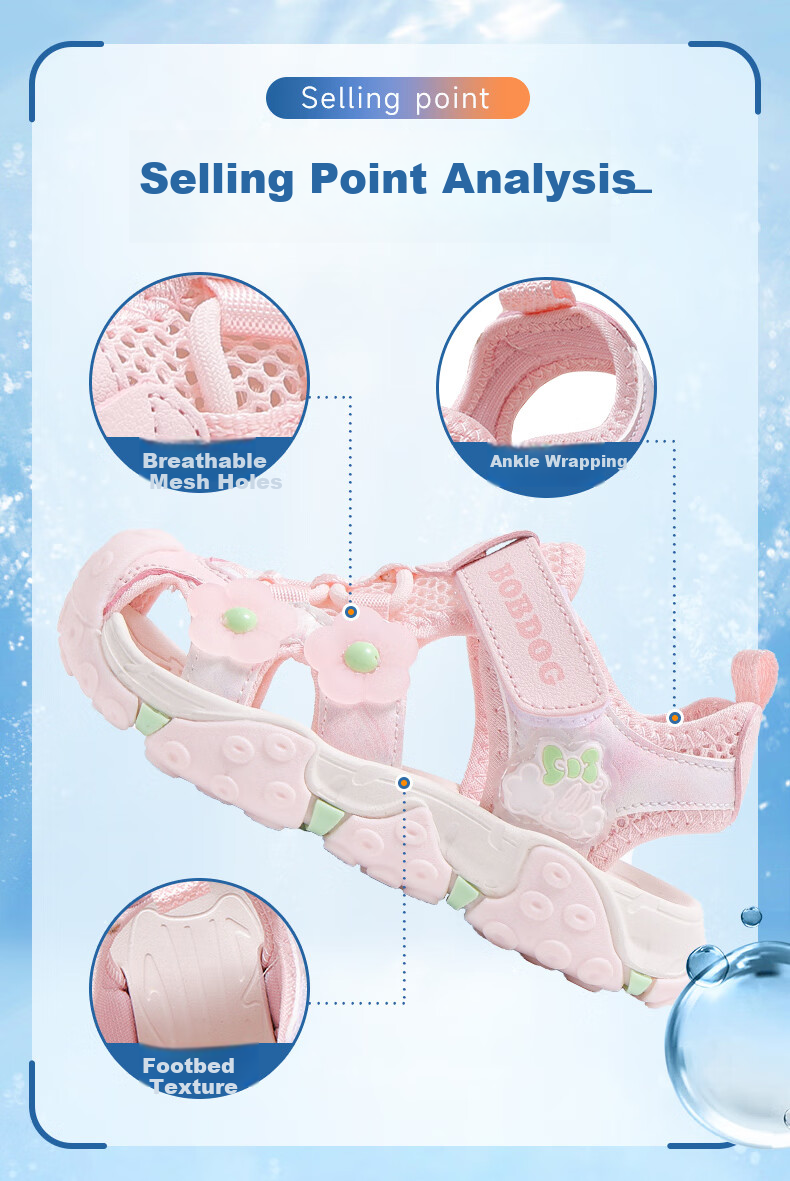 BOBDOG Girls Summer Closed-Toe Soft Sole Breathable Beach Sandals 105542031 Light Pink Size 30 4