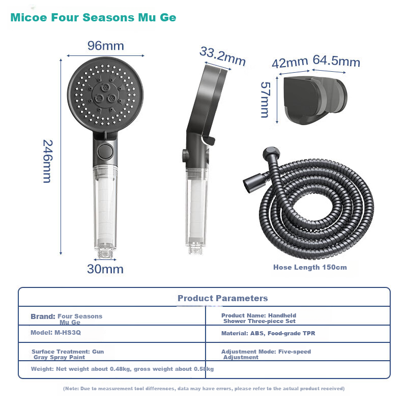 Насадка-фильтр для душа MICOE HS3Q, высоконапорная, с серым фильтром, универсальная установка, уровень 1 энергоэффективности
