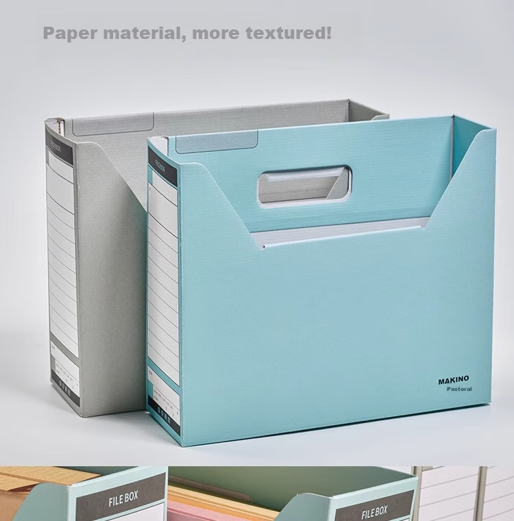MAKINO Student Office Eco-Friendly Paper Desktop Bookend File Storage Box, Simple Style Single-Layer Easy-To Storage Box, Document File Box, Horizontal Blue, 3-Pack 5