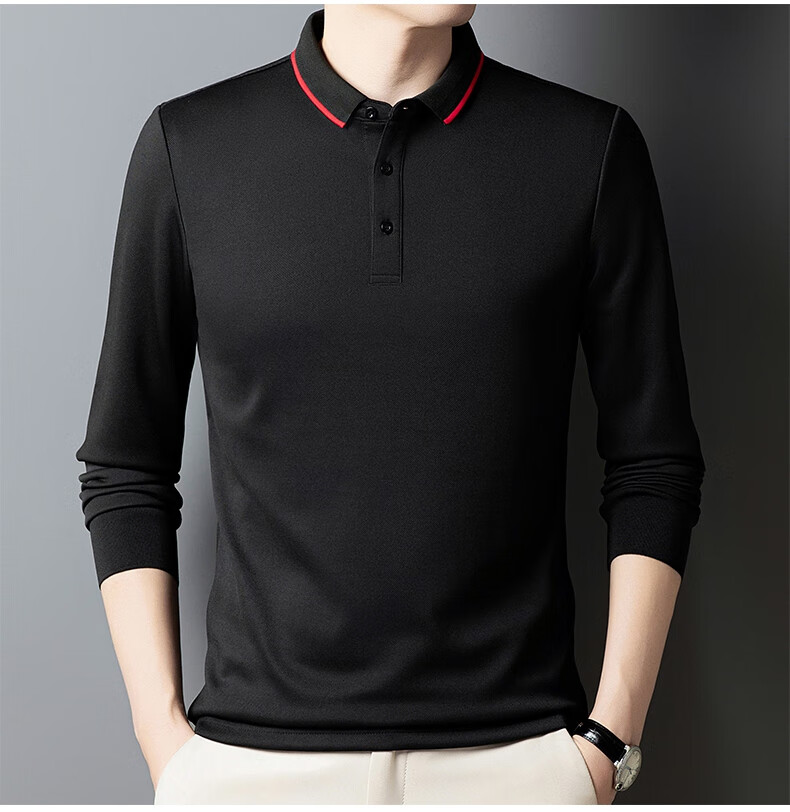 MULINSEN Men's Long Sleeve Polo Shirt Spring Autumn Casual Business Simple Black M 11