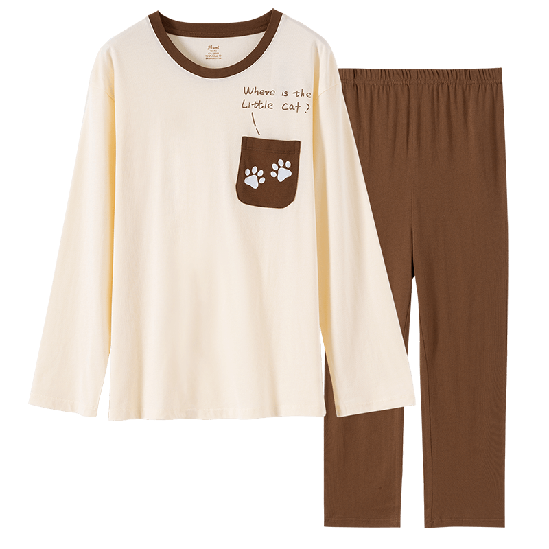 Dingguagua Spring and Autumn Pure Cotton Boys' Pajama Set Youth Large Size Thin Long Sleeve Homewear Milk White 165