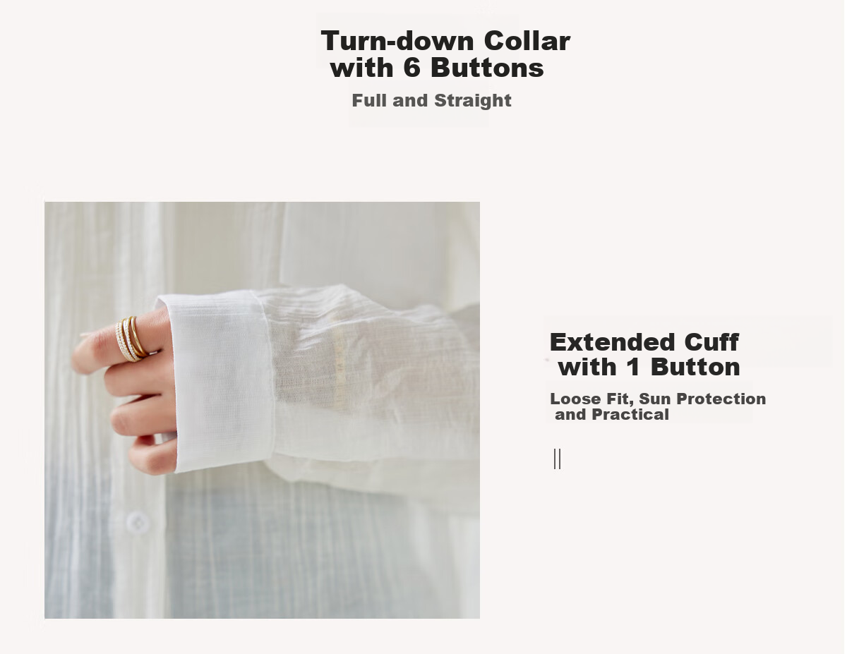Chushen Thin Long-Sleeve Shirt for Women, Loose-Fitting Versatile See-Through Vacation Casual Jacket Top S144C2684 White L 5