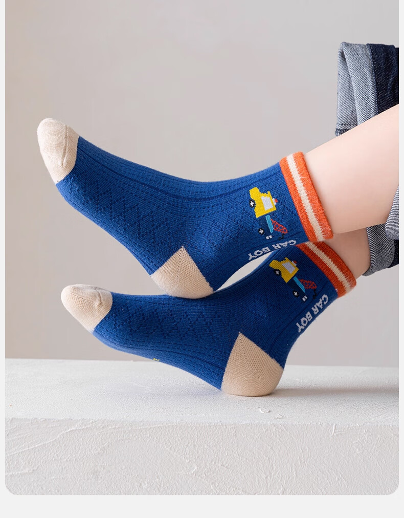YUZHAOLIN 5 Pairs Kids Solid Color Cotton Socks Autumn Winter Seamless Mid-Calf Boys Antibacterial Odor-Resistant Sports Long Socks 18