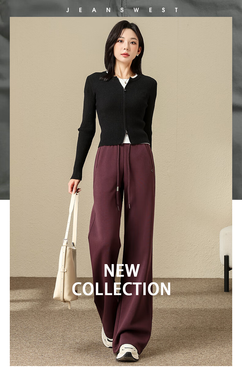 Jeanswest Women's Casual Autumn Winter Straight-leg High-waist Slim Fit Narrow Combed Cotton Slight Flare Pants Cloud Gray L 1