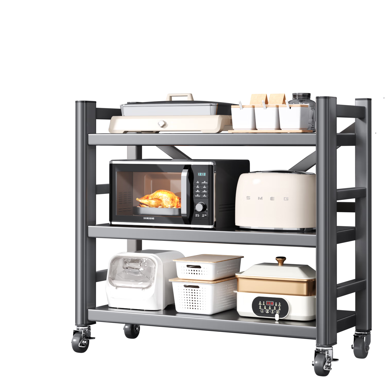 Jiabangshou 2026 New Multi-Layer Multifunctional Kitchen Storage Rack No-Installation Integrated Storage Shelf 3-80