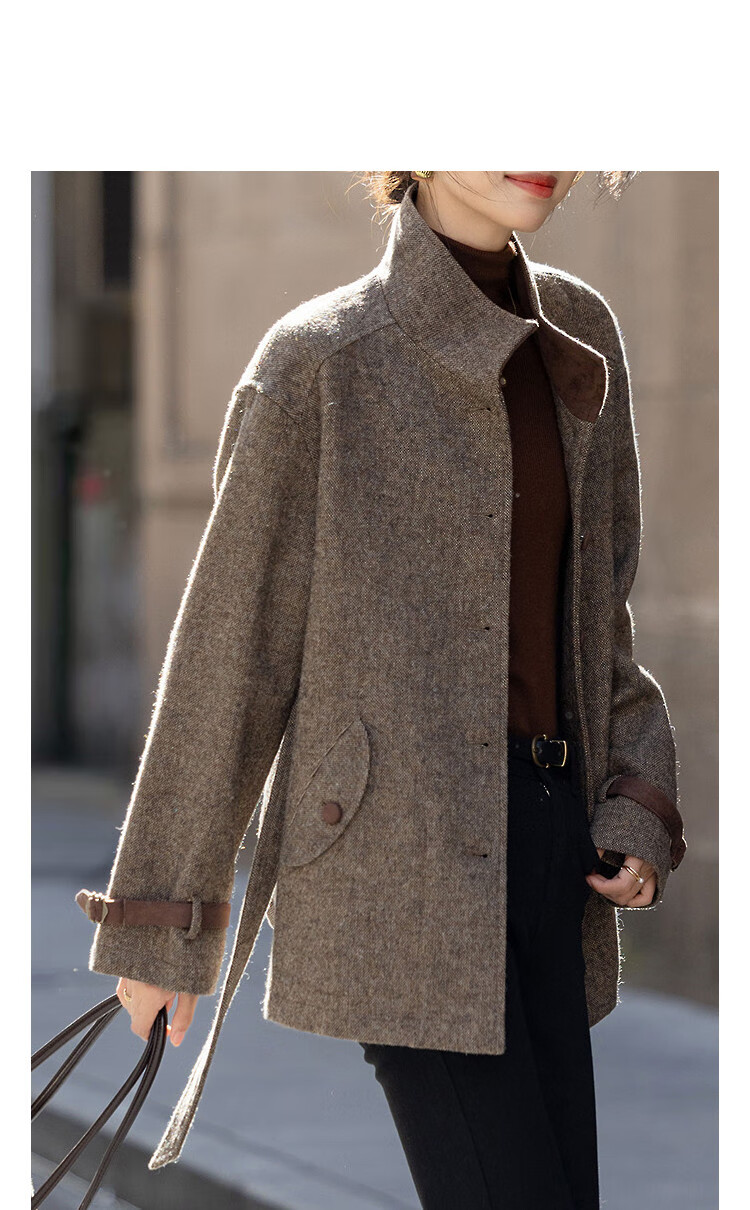 Demana [Barn Style Outfit] Winter Vintage Workwear Old Money Feel Shearling Wool Stand Collar Loose Mid-Length Women's Coat 1