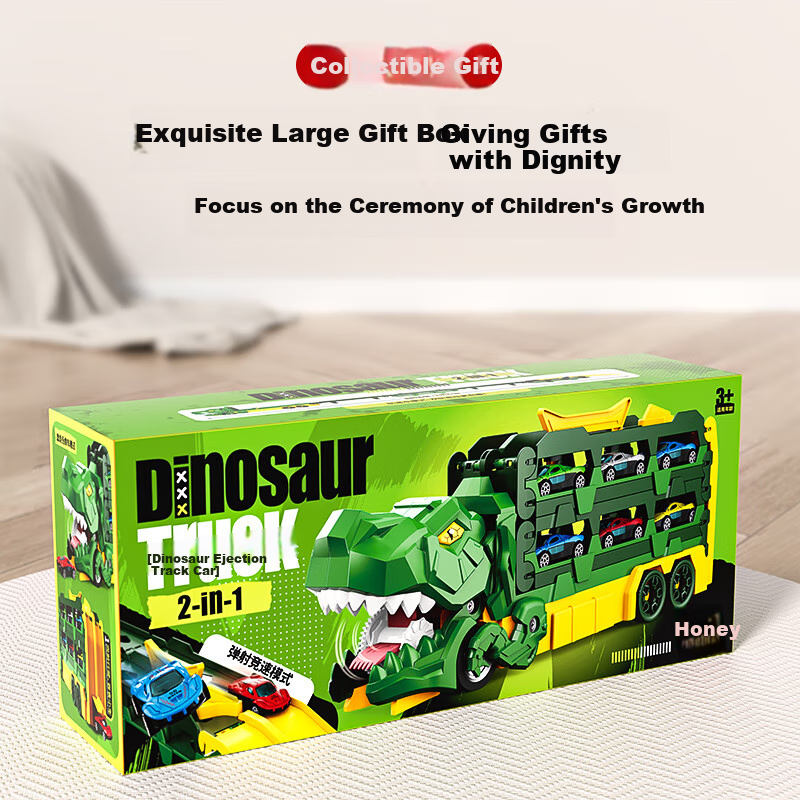Snaen Children's Dinosaur Toy Car with Ejection Track, Transforming Alloy Car, Birthday Gift for Boys Aged 3-6 Years Old