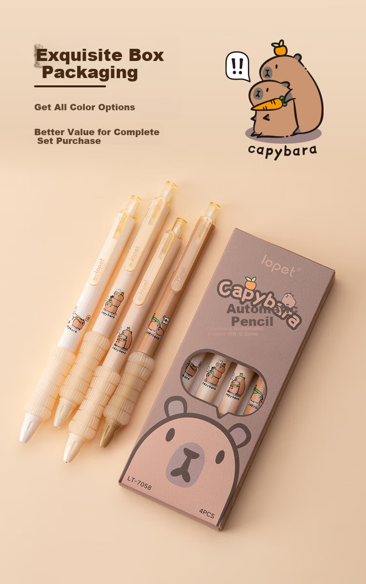 LOPET Capybara Automatic Pencil 0.5mm, Hand Guard Technology, Ultra-Soft Grip, Writing Comfortable, Buffer Anti-Breaking Lead, Drawing Pencil for Elementary Students, LT-7058 6