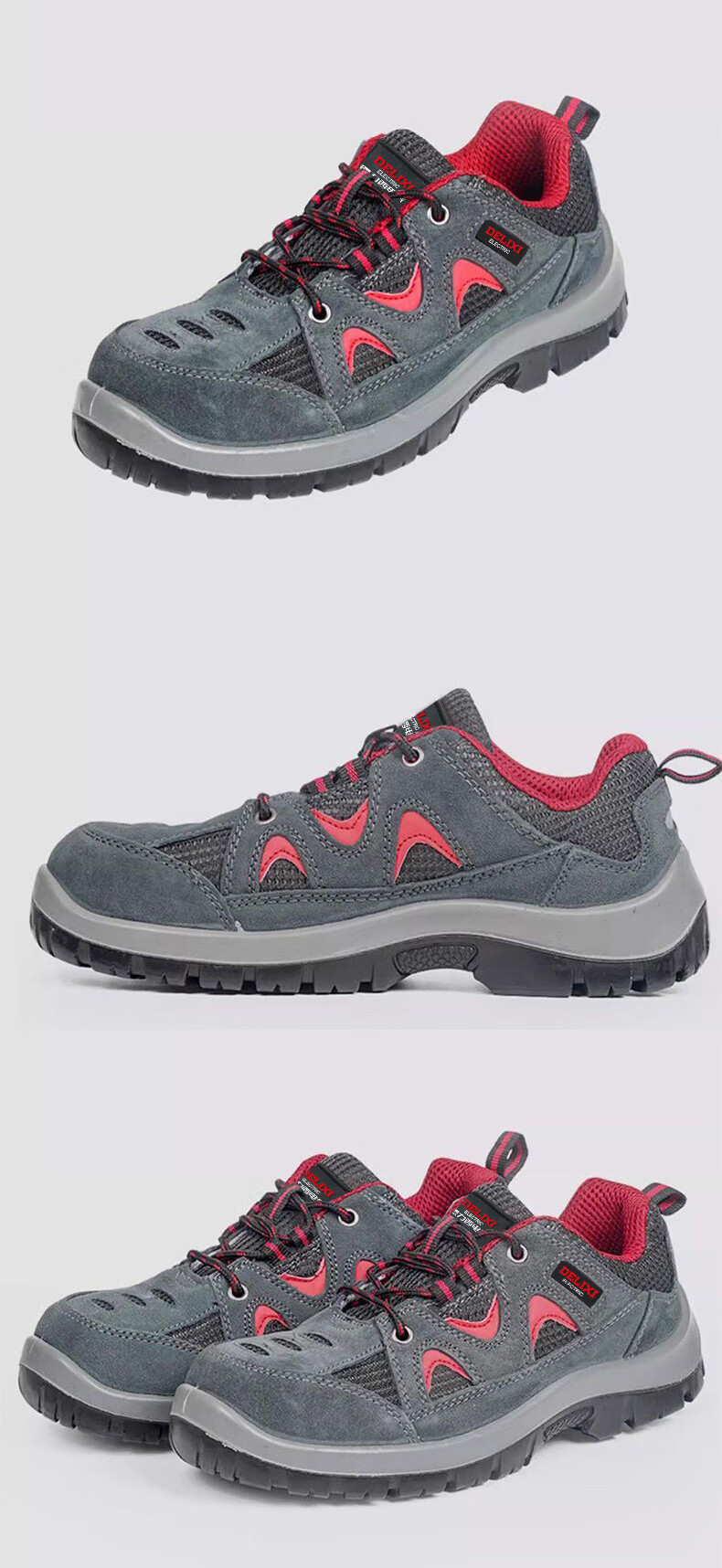 DELIXI ELECTRIC Men's Safety Shoes Cow Suede Steel Toe Steel Plate Sole Anti-Smash Puncture Resistant Slip-Resistant Durable Breathable Comfortable Work Protective Safety Shoes 3