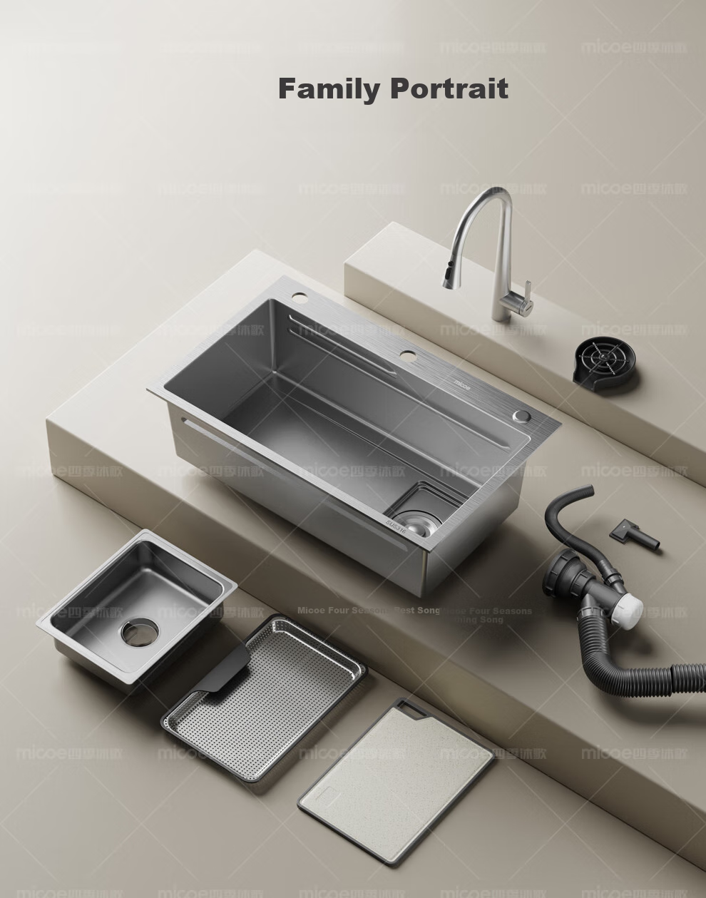 MICOE Kitchen Sink, Handmade Large Single Bowl L9 Series, 316L Stainless Steel Medical Grade, Nano Antibacterial Vegetable Washing Basin, 75 42