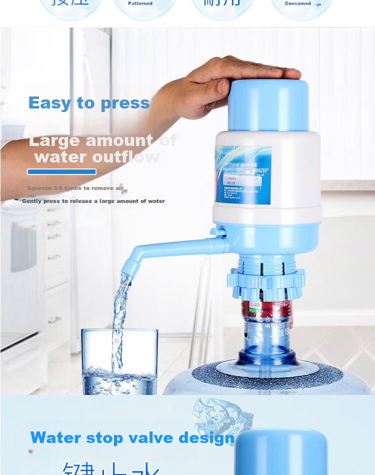 BJ Bottled Water Pump, Pure Water Dispenser, Manual Water Pump, Drinking Water Extractor, Water Dispenser with Hand Pressure 2