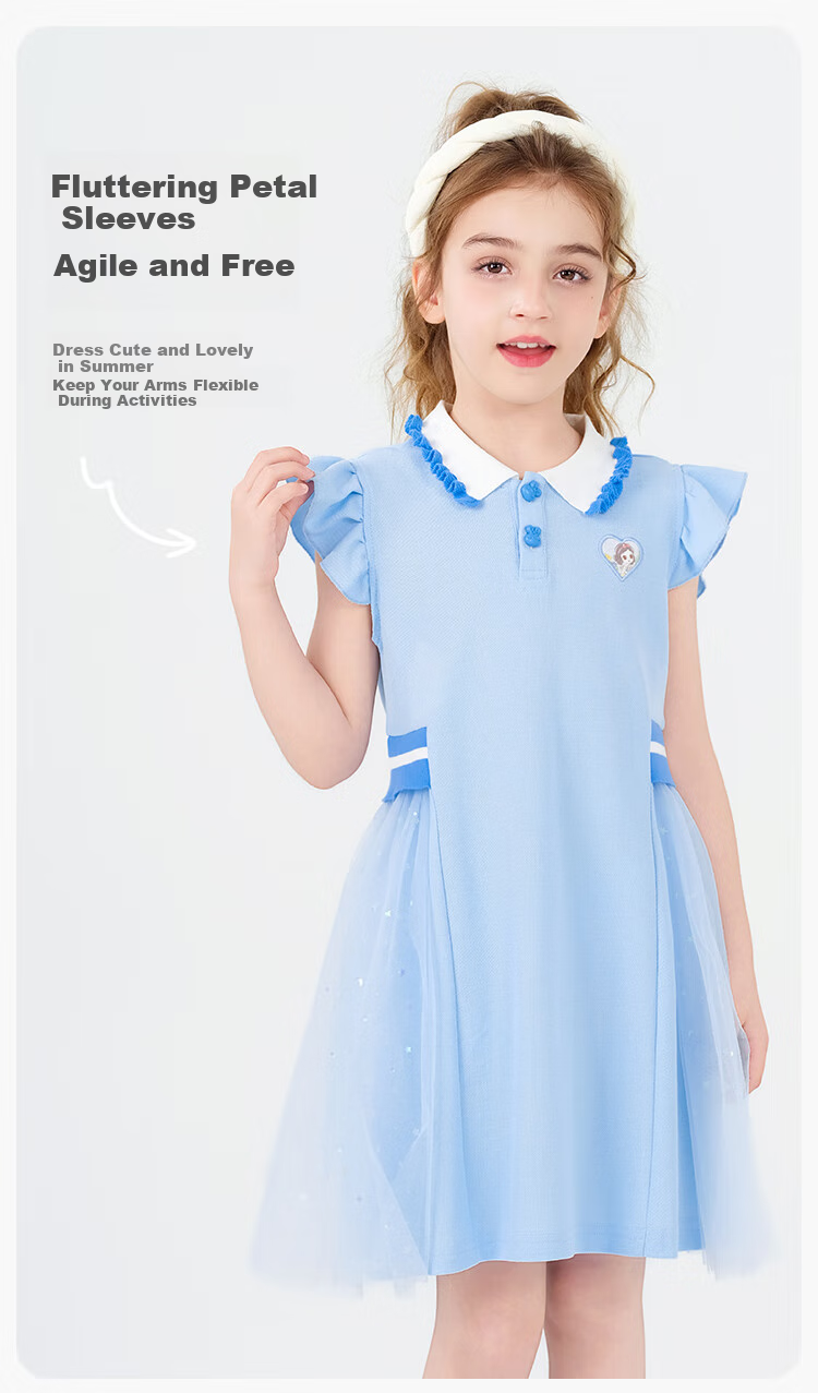 Disney Girls Elsa Princess Summer Dress Children's Blue Dress TD2EQ001 Size 140 3